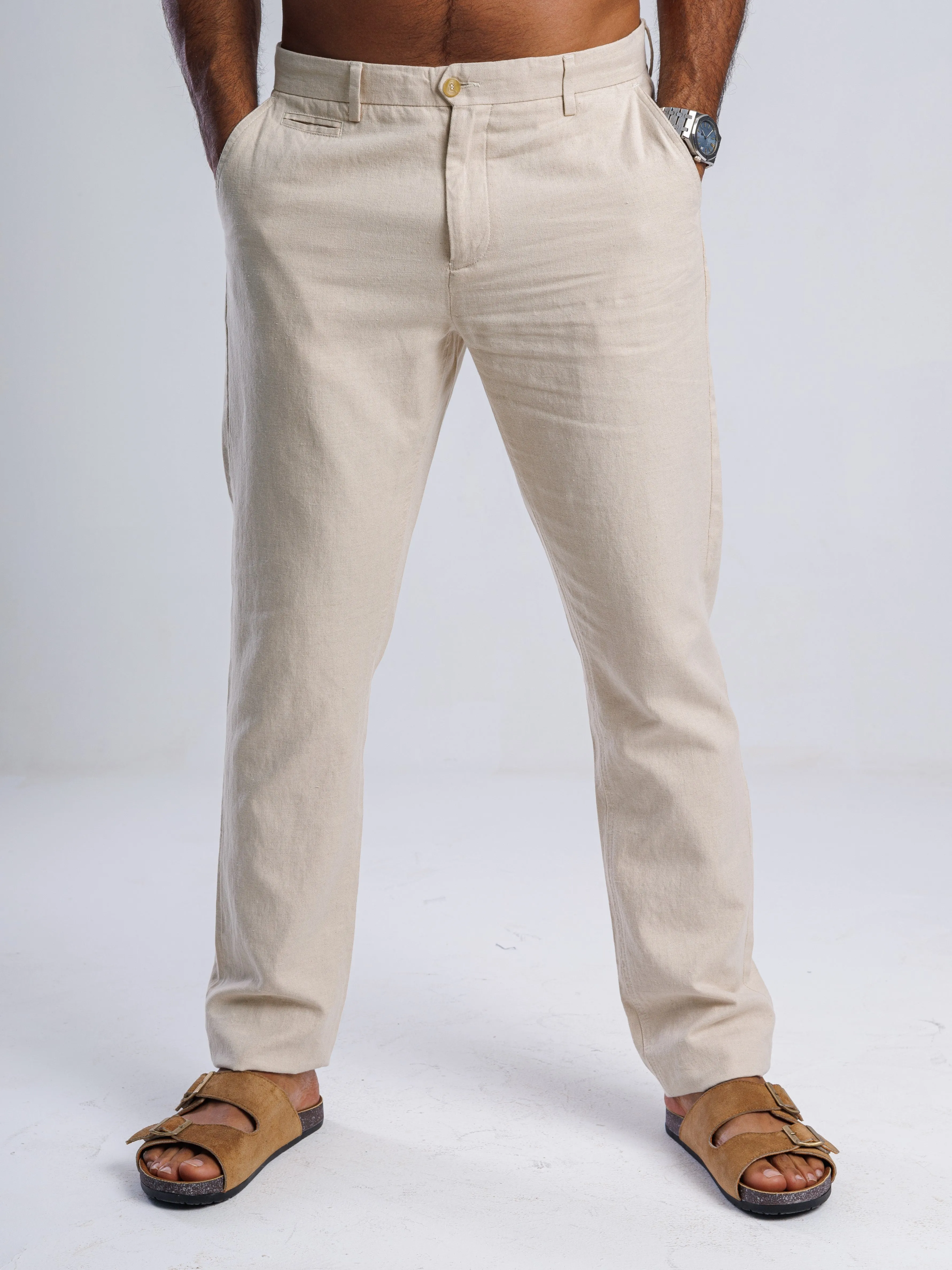 Linen Blend Tailored Trousers