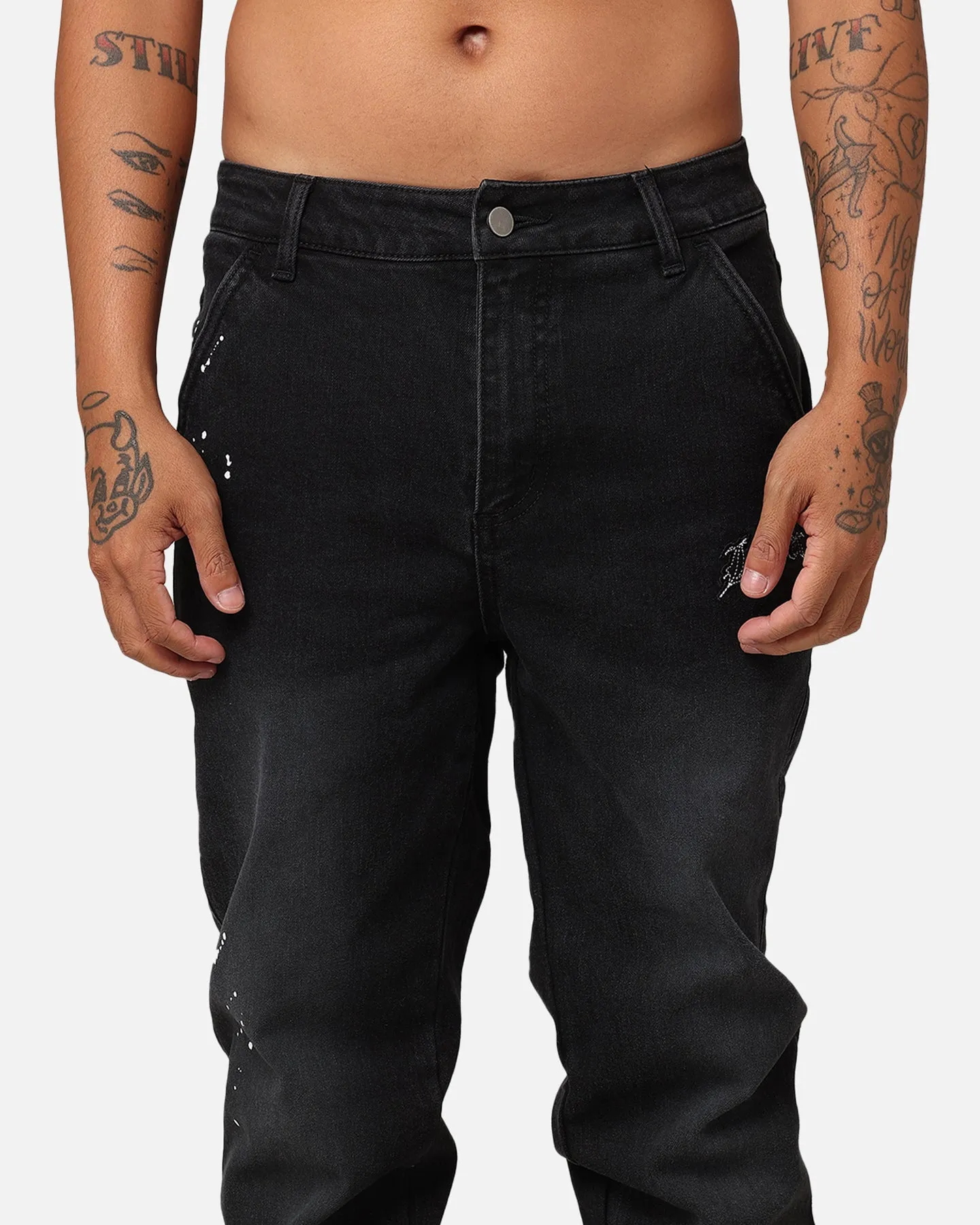 Loiter Demolition Flare Jeans Washed Black