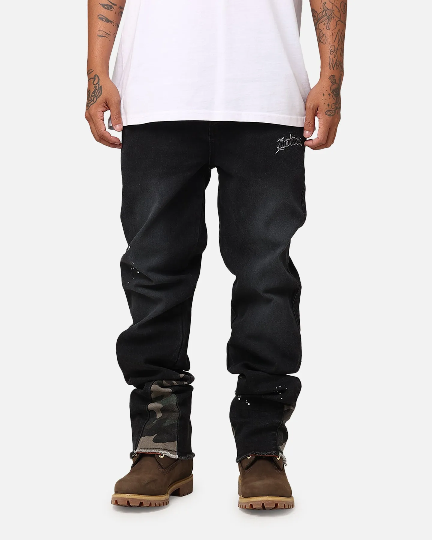 Loiter Demolition Flare Jeans Washed Black