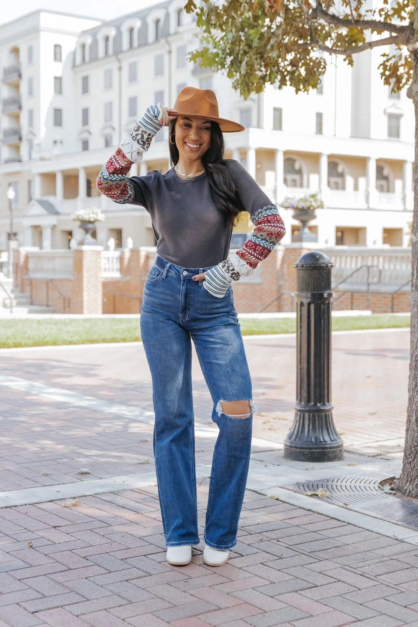 Medium Wash 90s High Rise Destroyed Flare Jeans - FINAL SALE