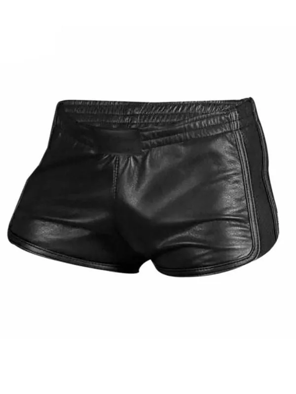 Men's Real Leather Sport Shorts Black