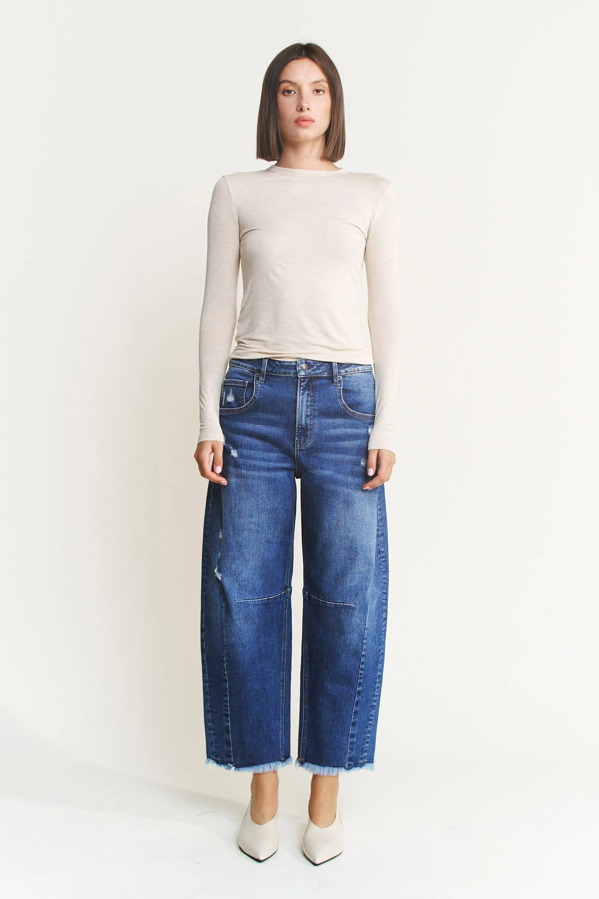 Mica - Distressed Barrel Jean - SALE