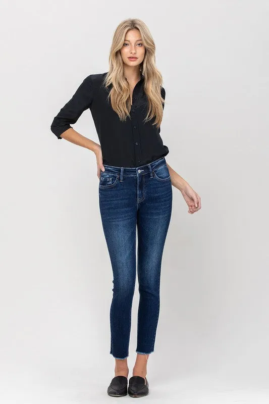 MID RISE RAW HEM CROP SKINNY