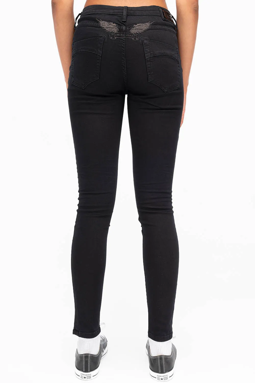 MIDRISE WOMENS SKINNY JEANS IN OVERDYE BLACK