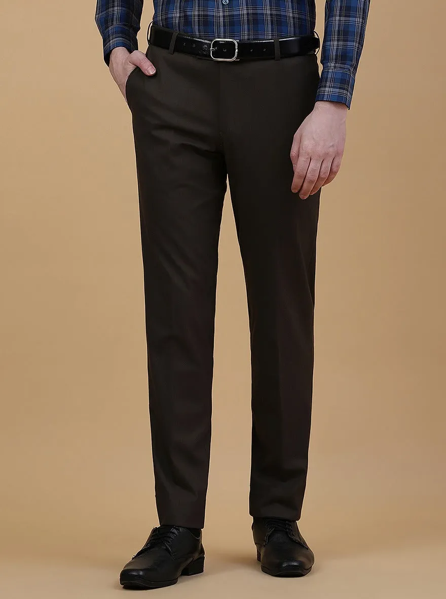 Olive Green Solid Slim Fit Formal Trouser | Metal