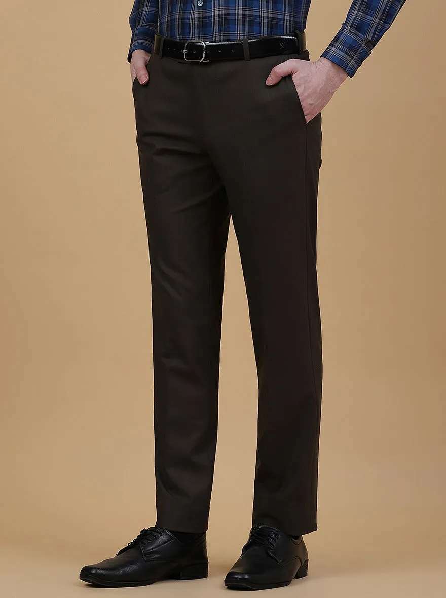 Olive Green Solid Slim Fit Formal Trouser | Metal