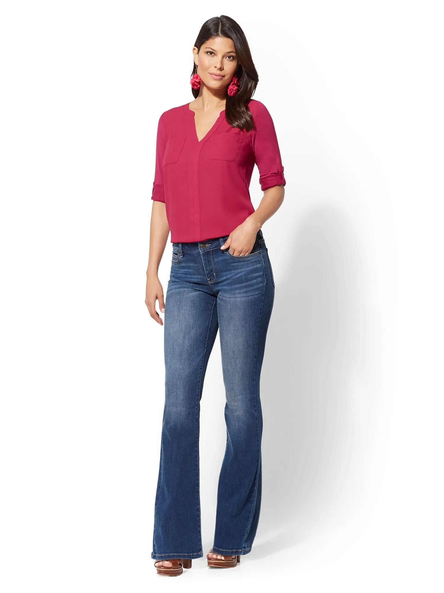 Petite Mid-Rise Curvy Bootcut Jeans - Blue Honey