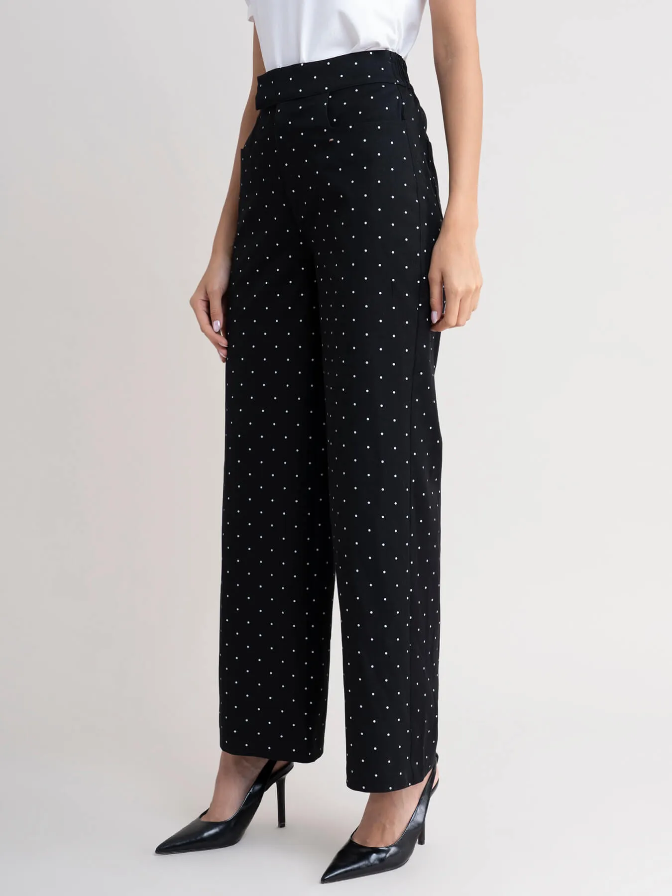 Polka Dot Wide Leg Trousers - Black