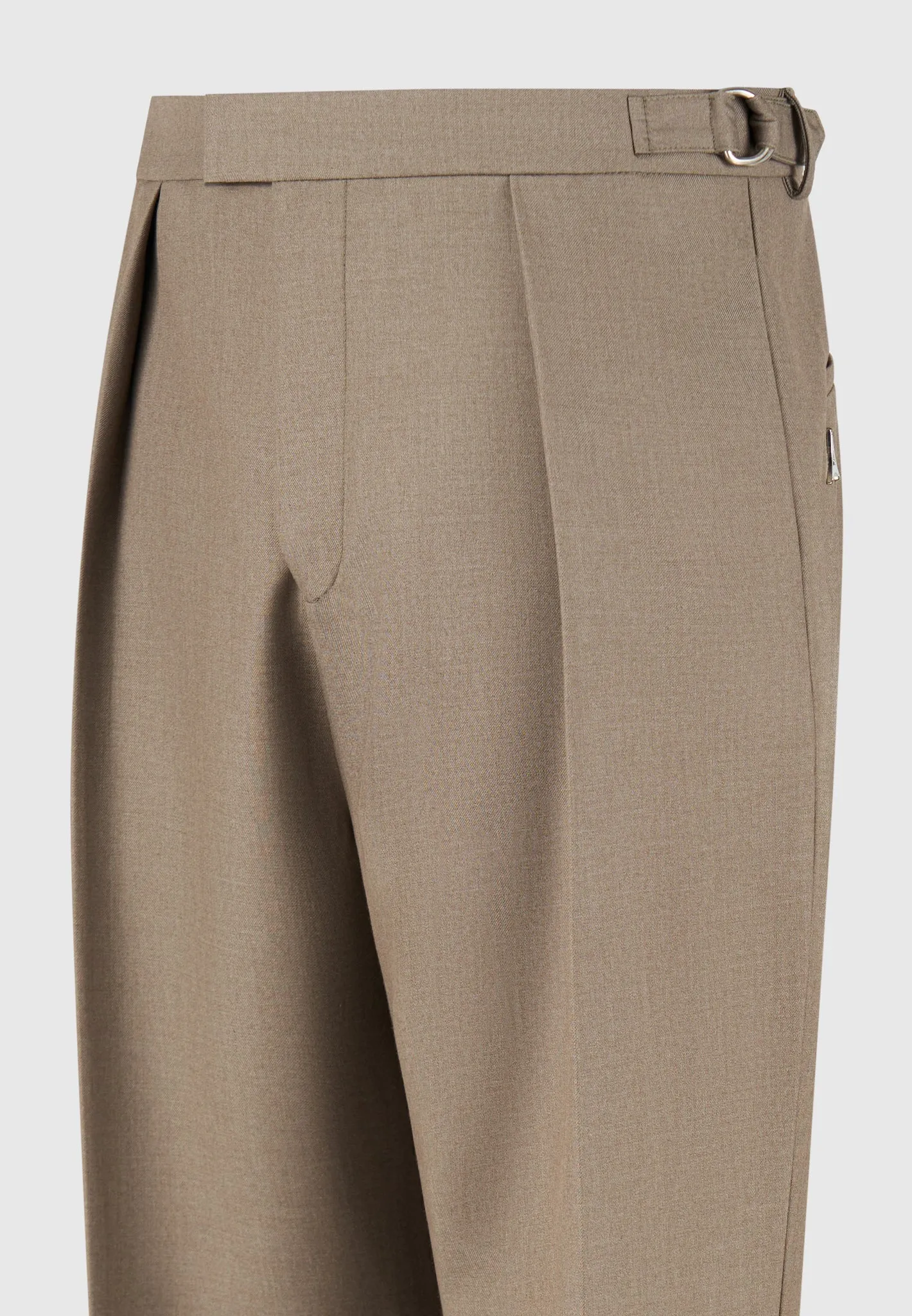 Relaxed Fit Hatched Pleated Tailored Trousers - Khaki