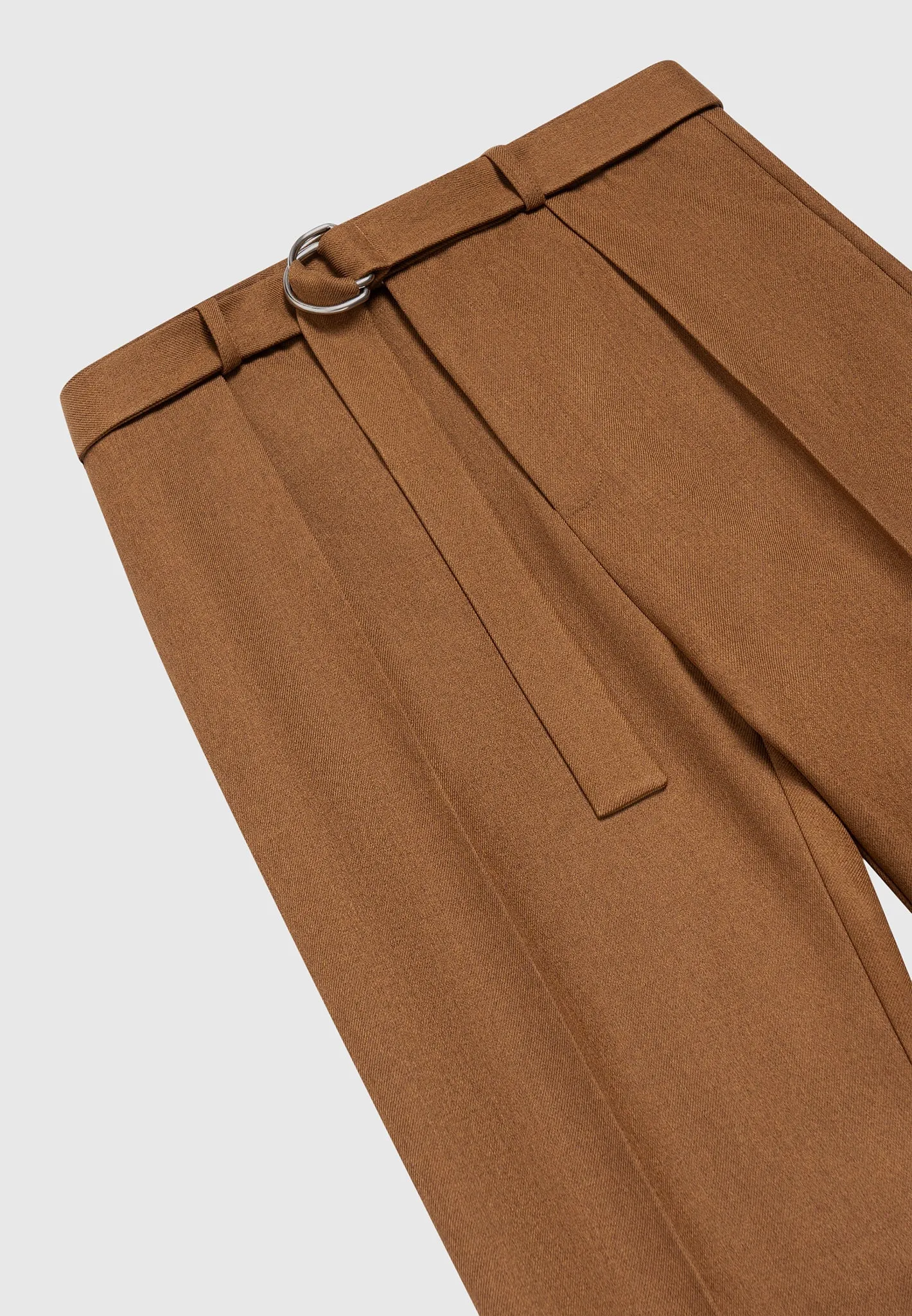 Relaxed Fit Textured Belted Tailored Trousers - Fawn