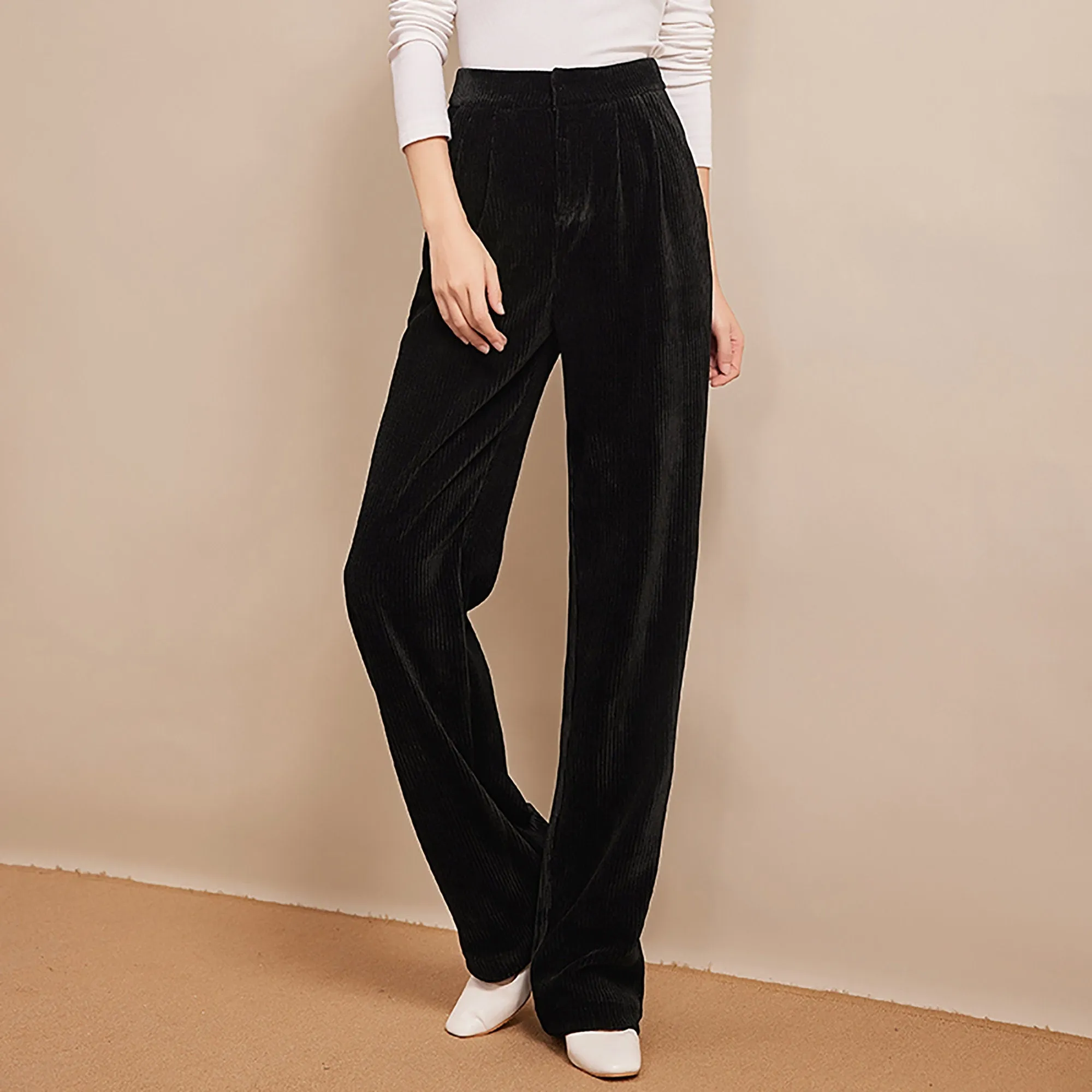 Ribbed Wide Leg Full Length Pants