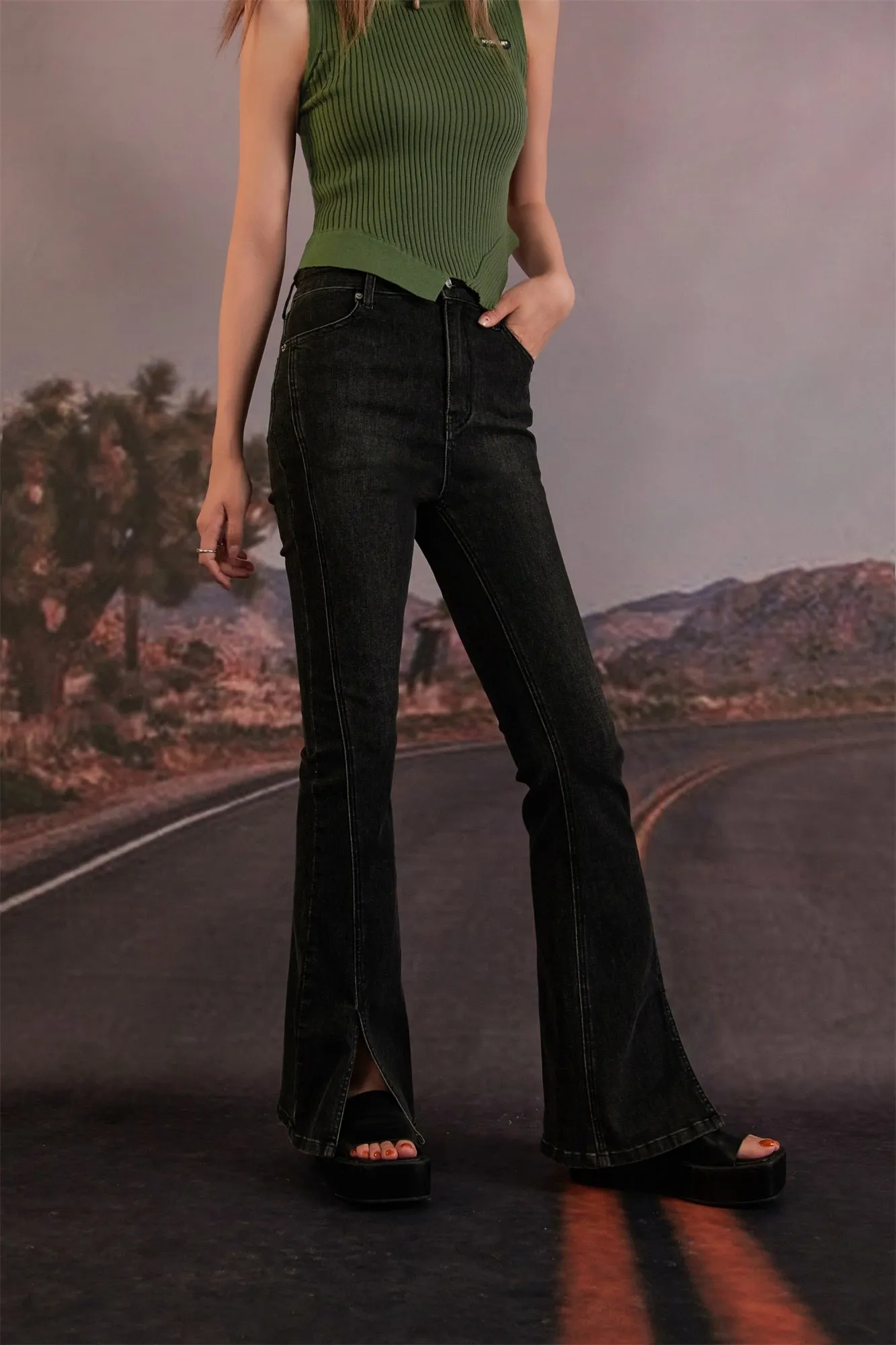 Slim High Waist Flared Jeans