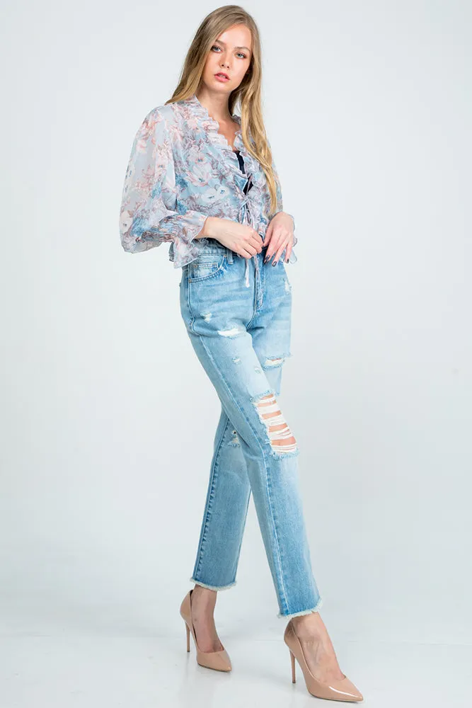 Special A Distressed High Rise Mom Jeans