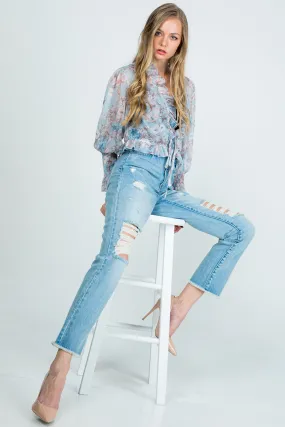 Special A Distressed High Rise Mom Jeans