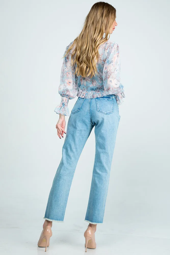 Special A Distressed High Rise Mom Jeans