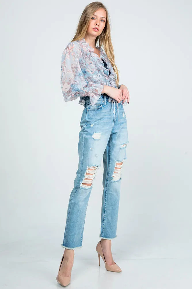 Special A Distressed High Rise Mom Jeans