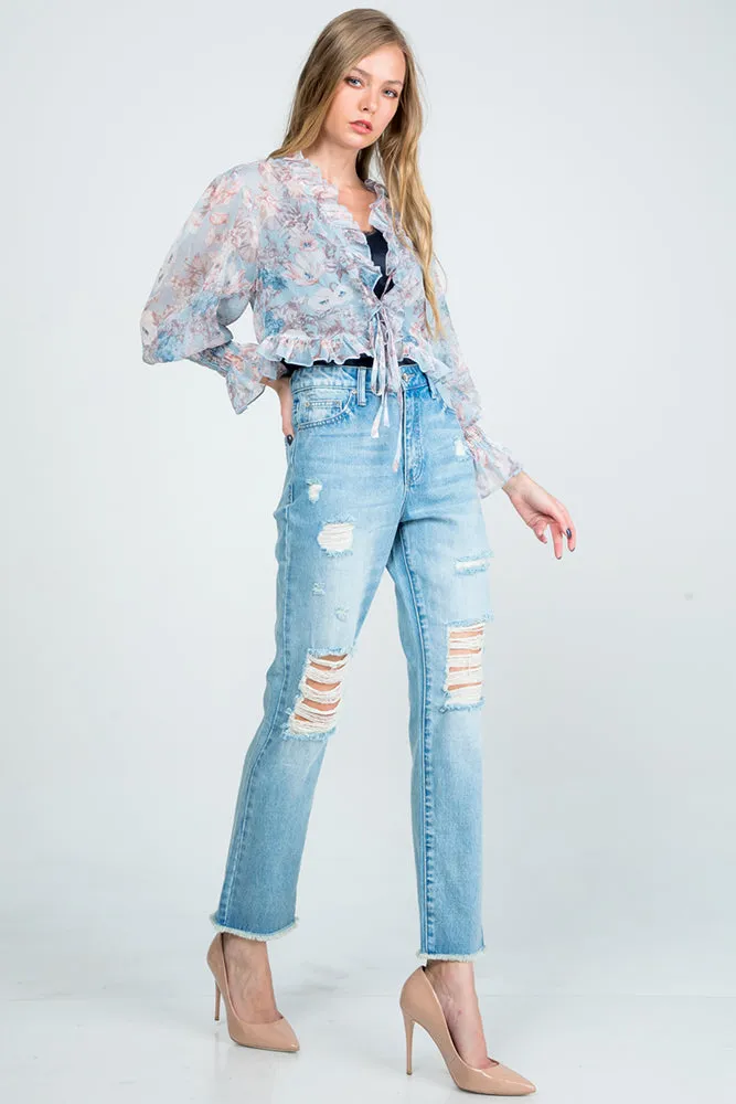 Special A Distressed High Rise Mom Jeans