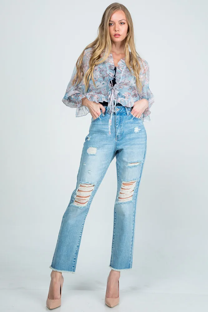 Special A Distressed High Rise Mom Jeans