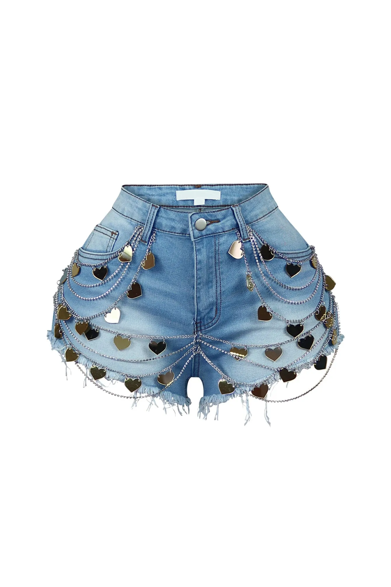 Stormi Heart & Chain Draped Denim Shorts