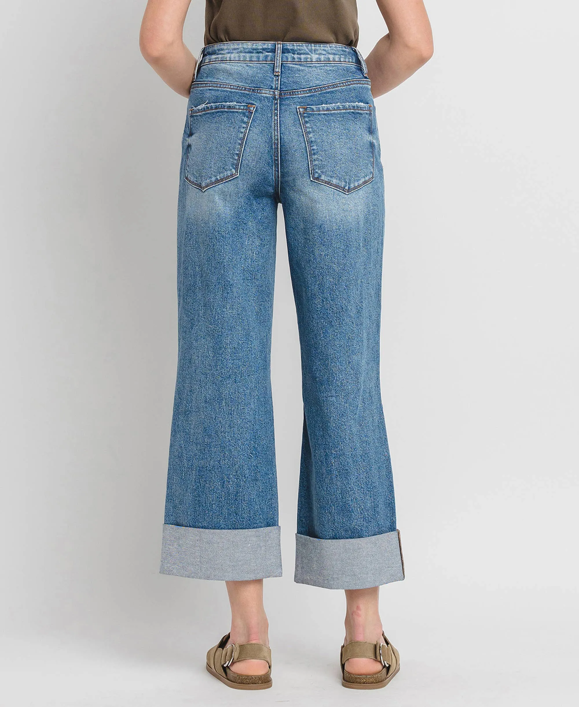 SUPER HIGH RISE CUFF BAGGY WIDE LEG JEANS