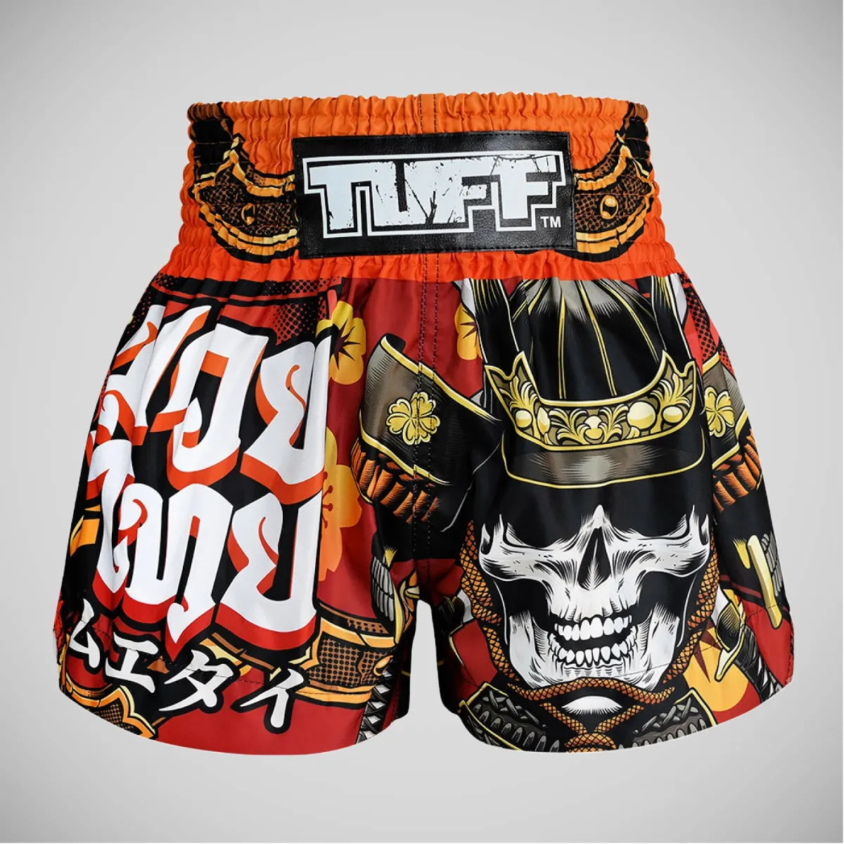 TUFF Sport MS658 Samurai Skull Muay Thai Shorts Orange/Black