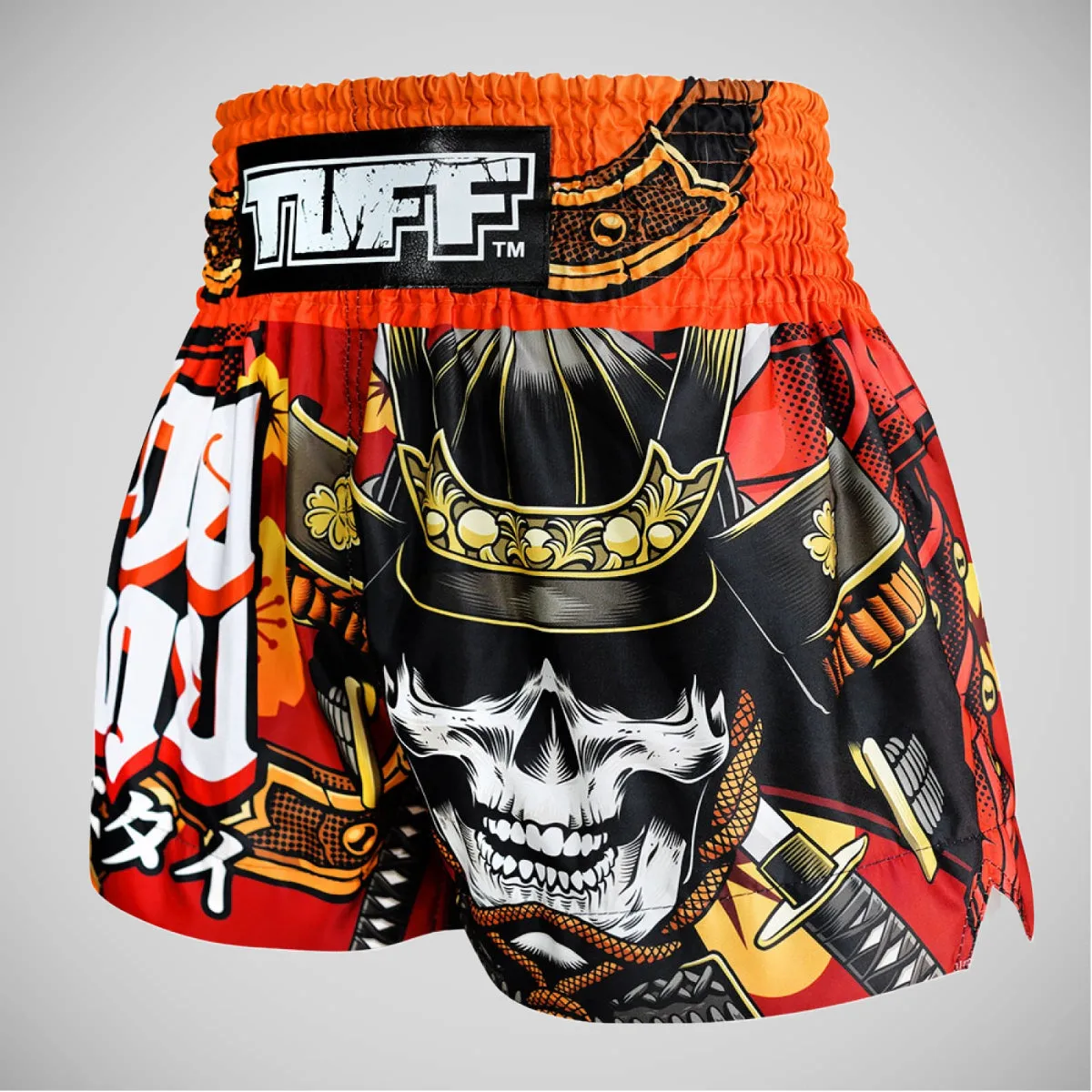 TUFF Sport MS658 Samurai Skull Muay Thai Shorts Orange/Black