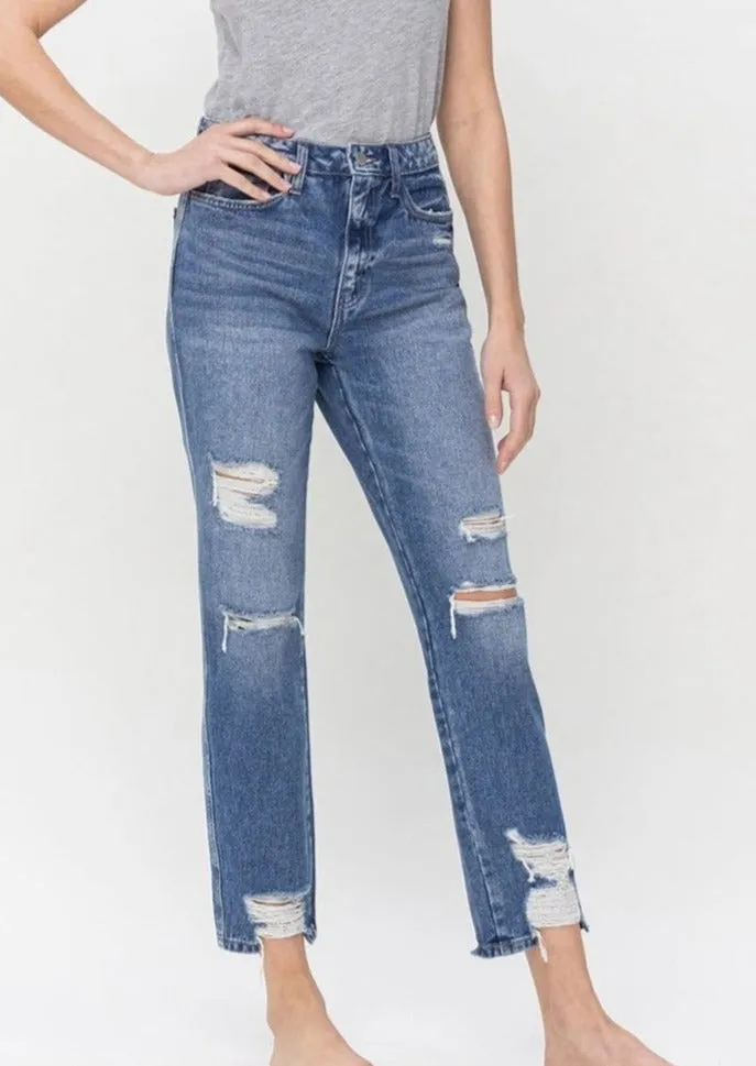 Ultra High Rise Straight Leg Distressed Jeans ~ FINAL SALE