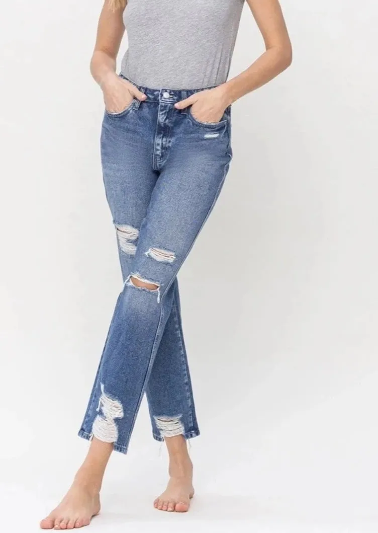 Ultra High Rise Straight Leg Distressed Jeans ~ FINAL SALE