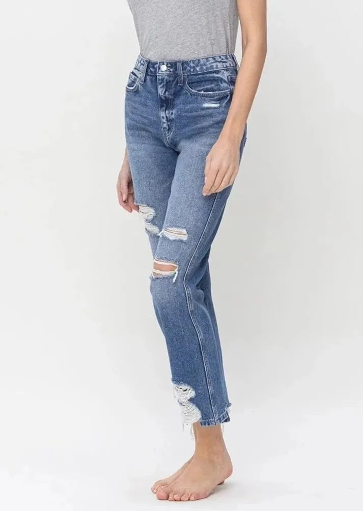 Ultra High Rise Straight Leg Distressed Jeans ~ FINAL SALE