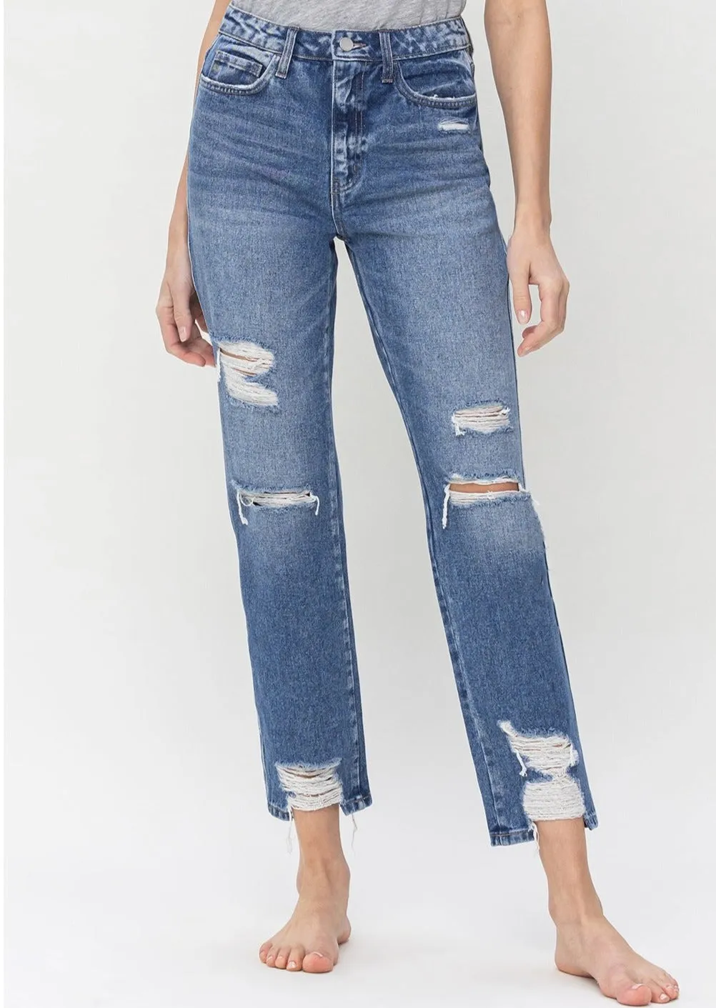 Ultra High Rise Straight Leg Distressed Jeans ~ FINAL SALE