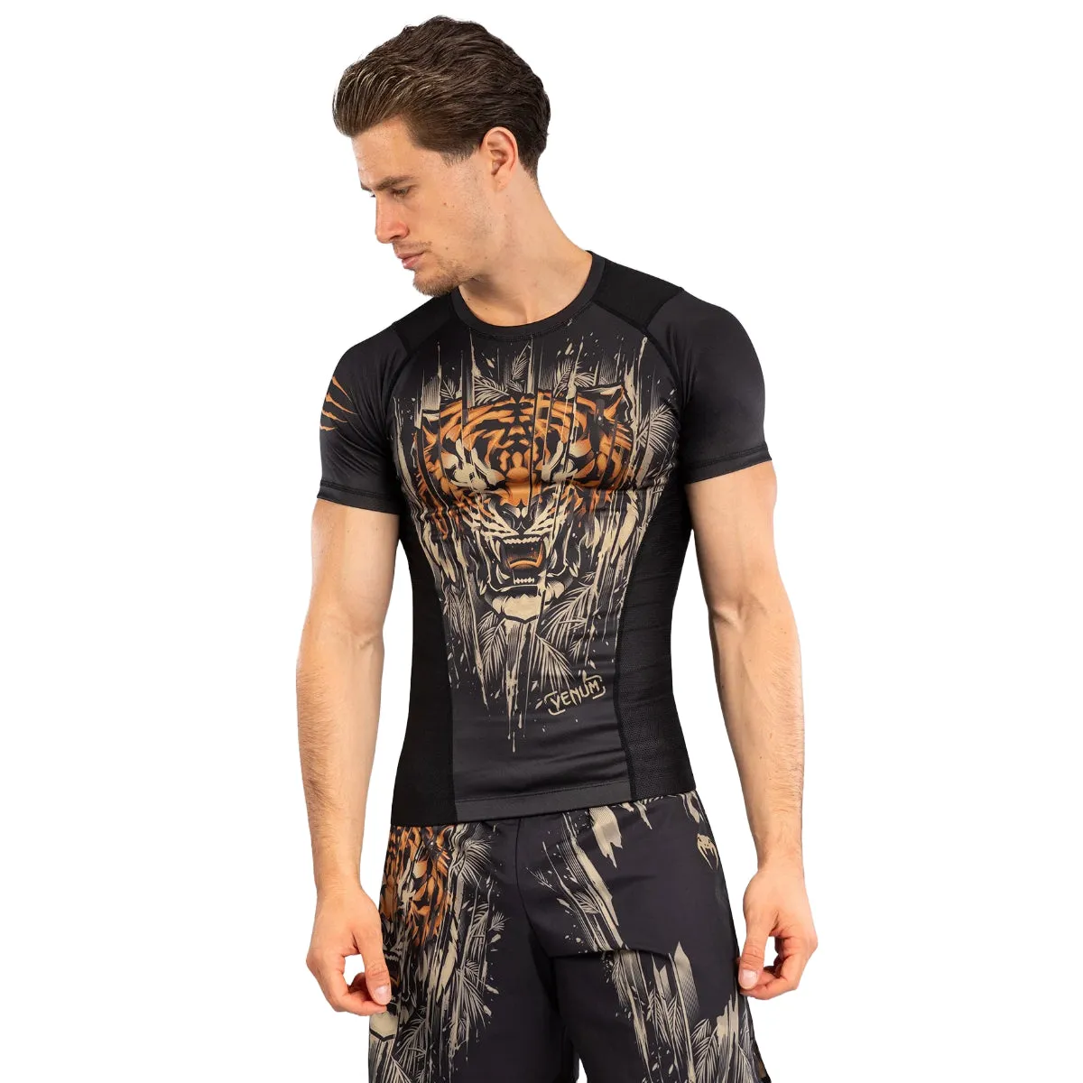 Venum Tiger Short Sleeve Rash Guard Black/Orange