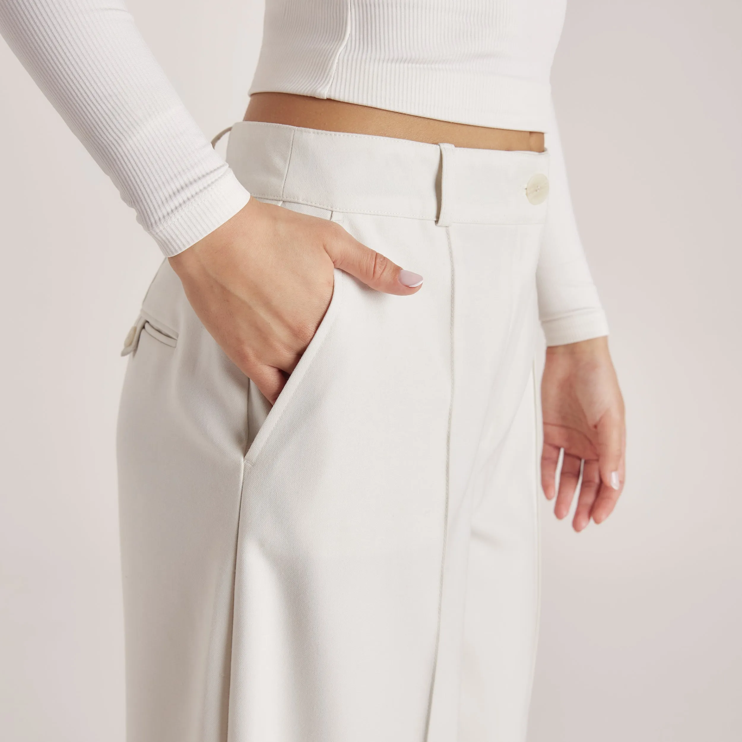 Wide-Leg Tailored Trousers - Cream