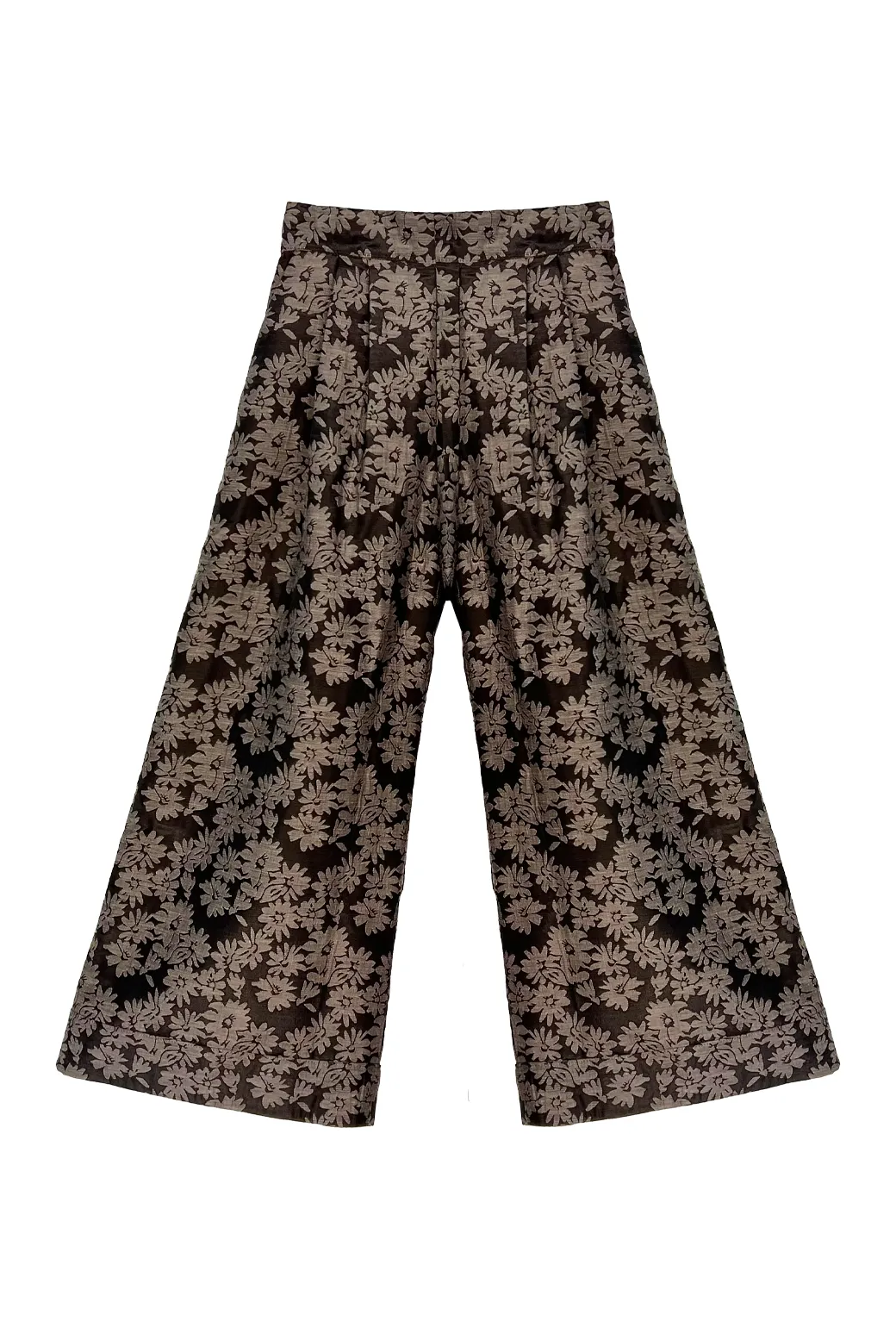 Wide Leg Trousers - Chocolate Jacquard