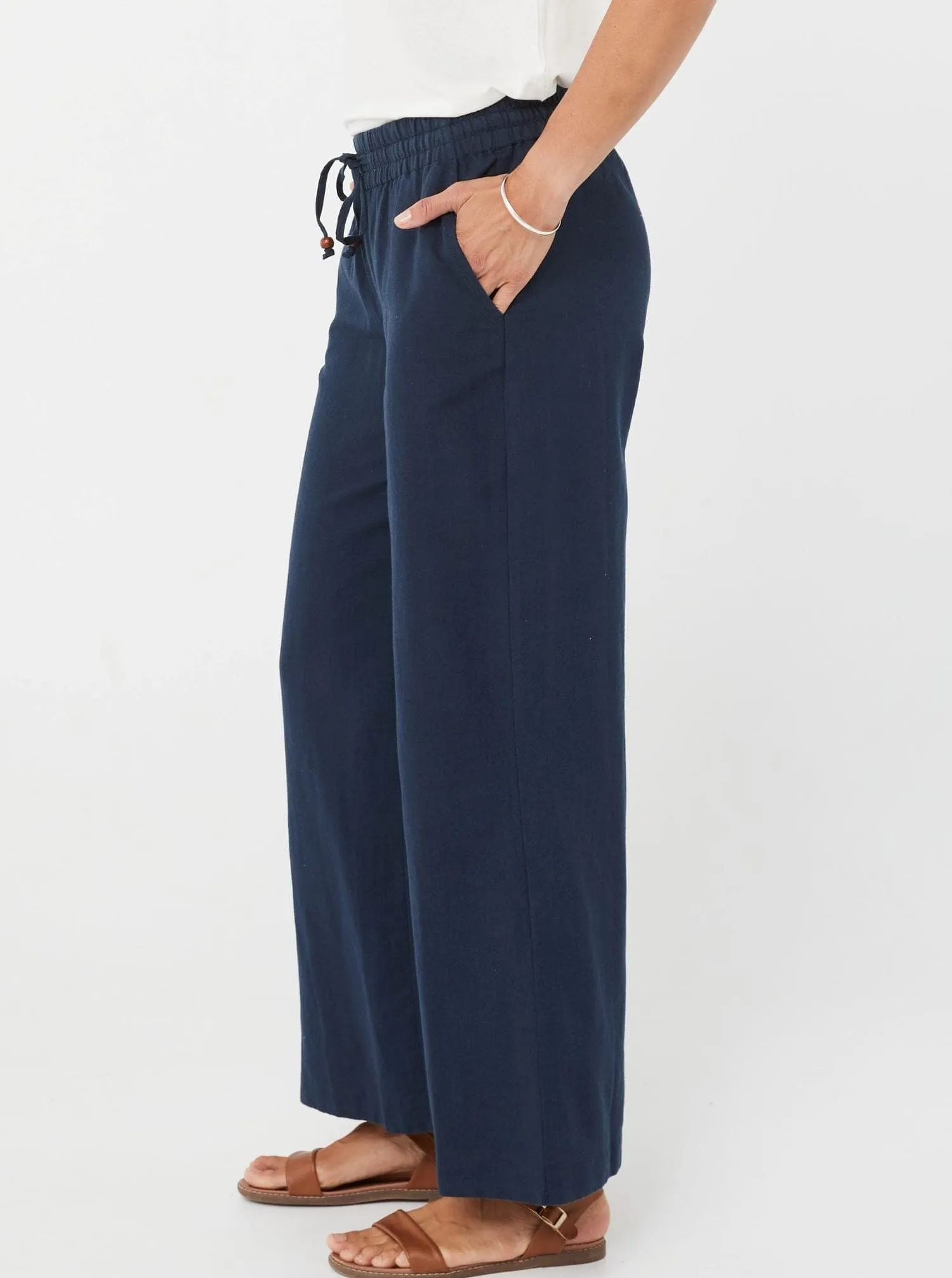 Woman Winter Cotton and Linen Pants Valentina Trousers - Navy/Cotton & Linen