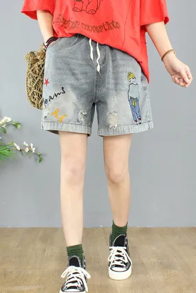 Women Soft Loose Styled Breathable Comfy Drawstring Denim Short - WSH104407