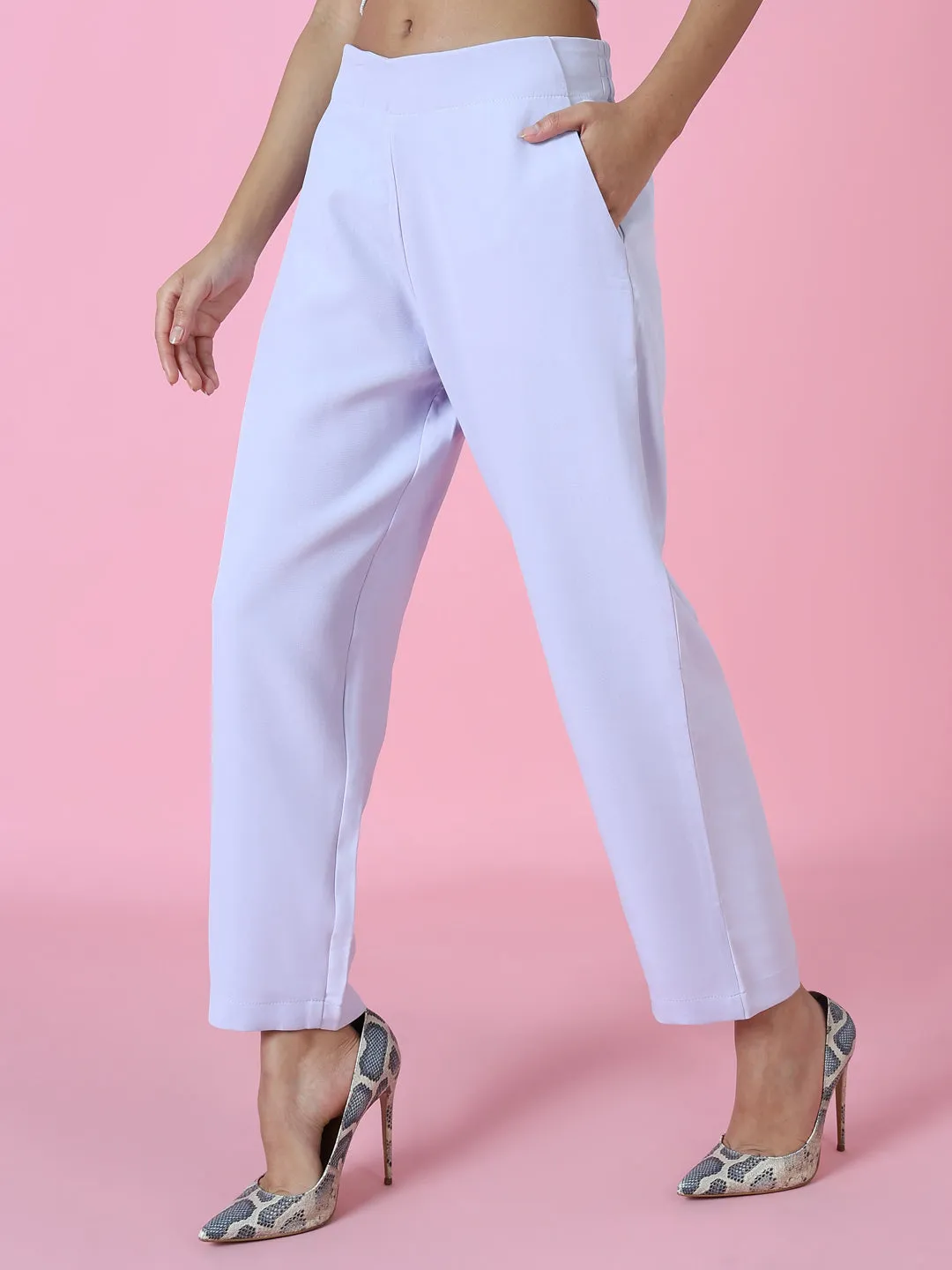 Women Solid Lavender Formal Trousers