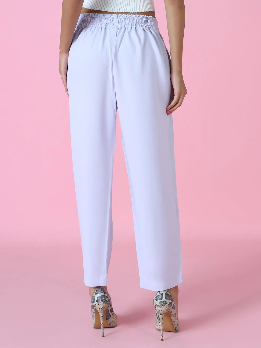 Women Solid Lavender Formal Trousers