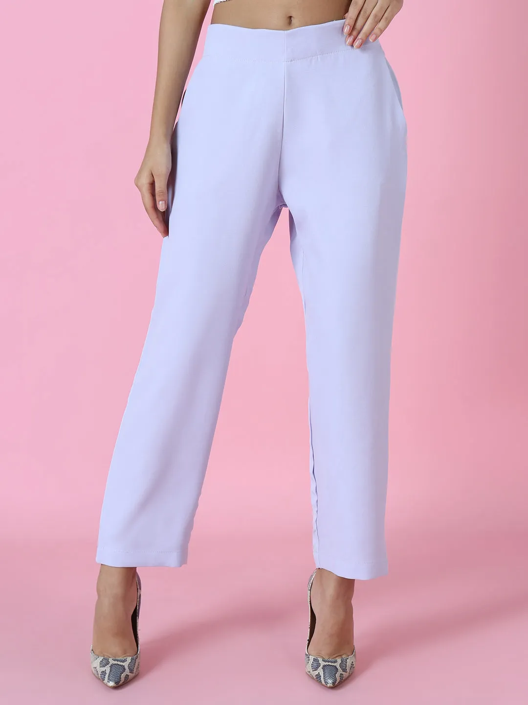 Women Solid Lavender Formal Trousers